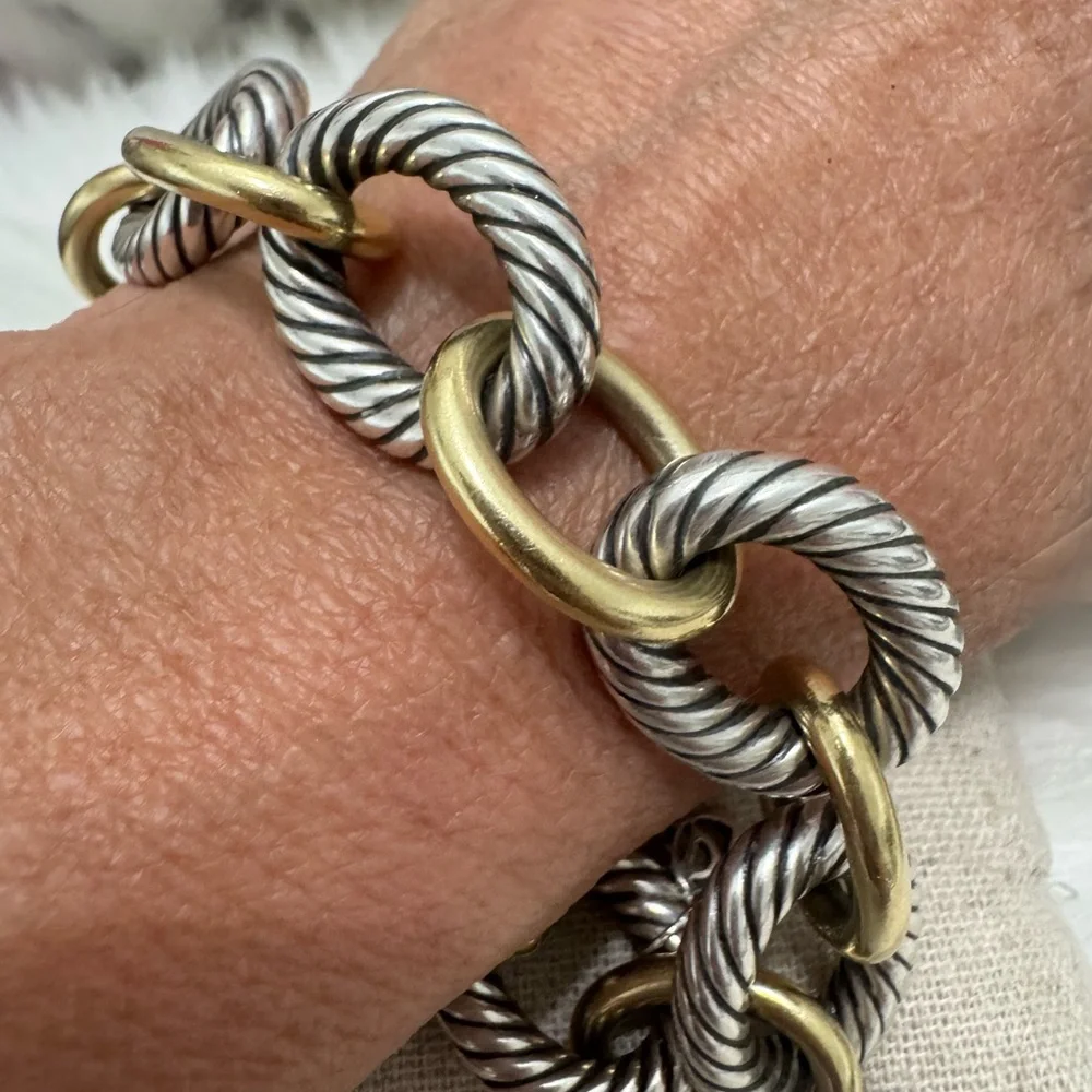 David Yurman XL Oval Link .925 18K Gold Cable Link Bracelet - Picture 1 of 10